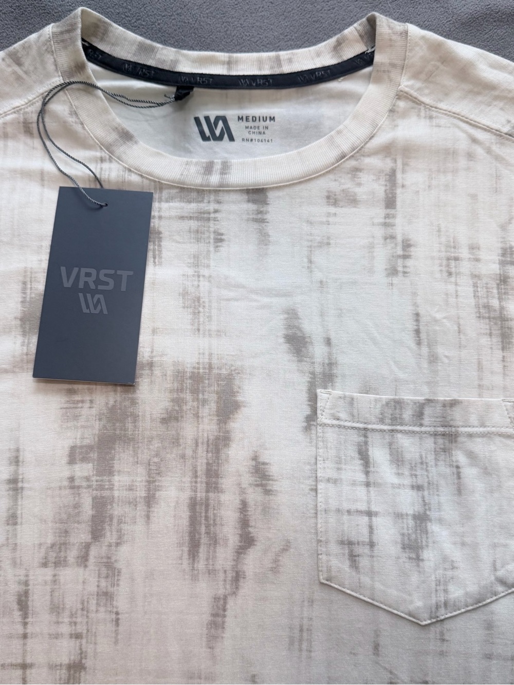 VRST Men's Beige Tie-Dye Short Sleeve Pocket Tee